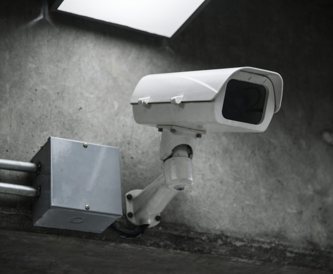 Closeup of CCTV camera on the wall